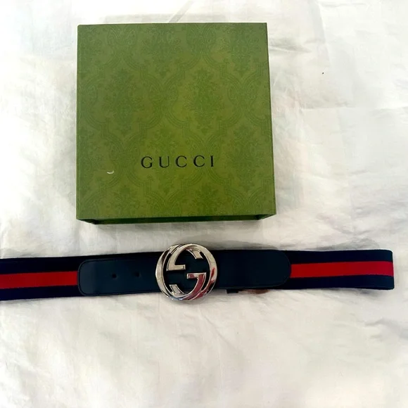 Gucci WEB BELT WITH G BUCKLE blue and red size 90 Gucci Sylvie Web Belt Double G Buckle Red/White/Blue/Black  main image 3